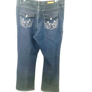 COS Jeans Rhinestone 16W Blue Womens High Rise Embellished Flap Pocket Flare